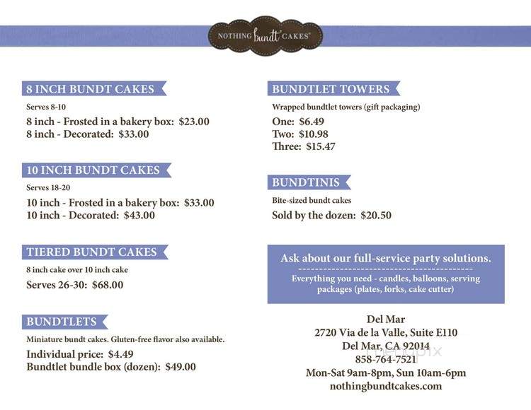 Nothing Bundt Cakes Del Mar - Del Mar, CA menu_pic