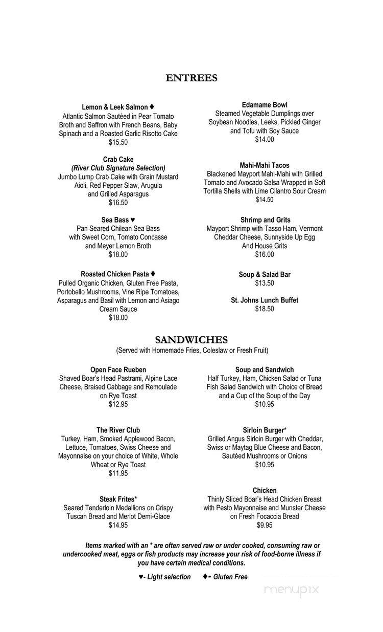 River Club - Jacksonville, FL menu_pic
