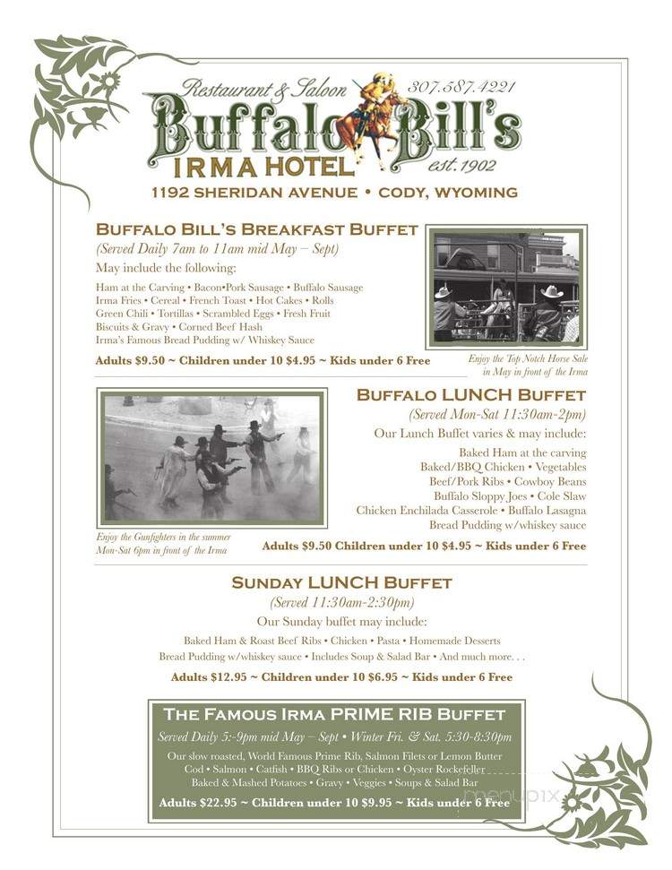 Irma Grill - Cody, WY menu_pic