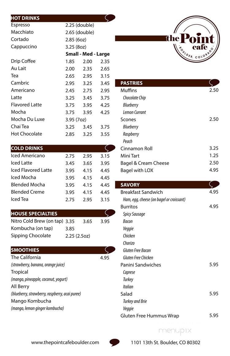 Point Cafe - Boulder, CO menu_pic