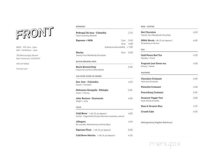 Front Cafe - San Francisco, CA menu_pic