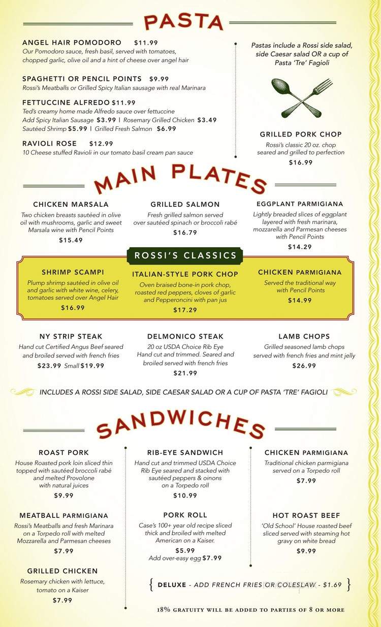 Rossi's Bar and Grill - Hamilton Township, NJ menu_pic