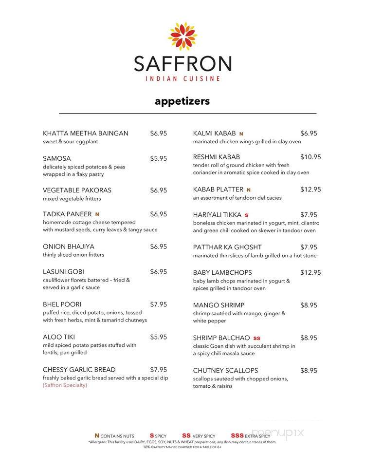 Saffron Indian Cuisine - New York, NY menu_pic