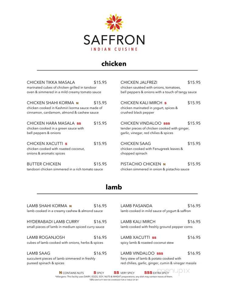 Saffron Indian Cuisine - New York, NY menu_pic