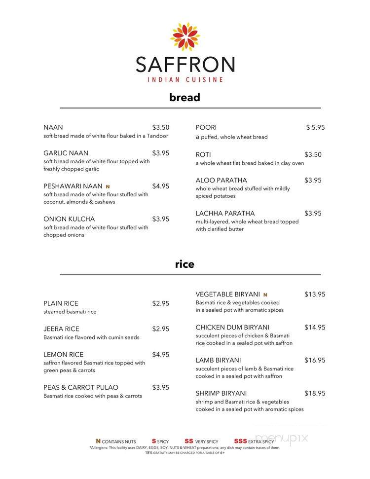 Saffron Indian Cuisine - New York, NY menu_pic