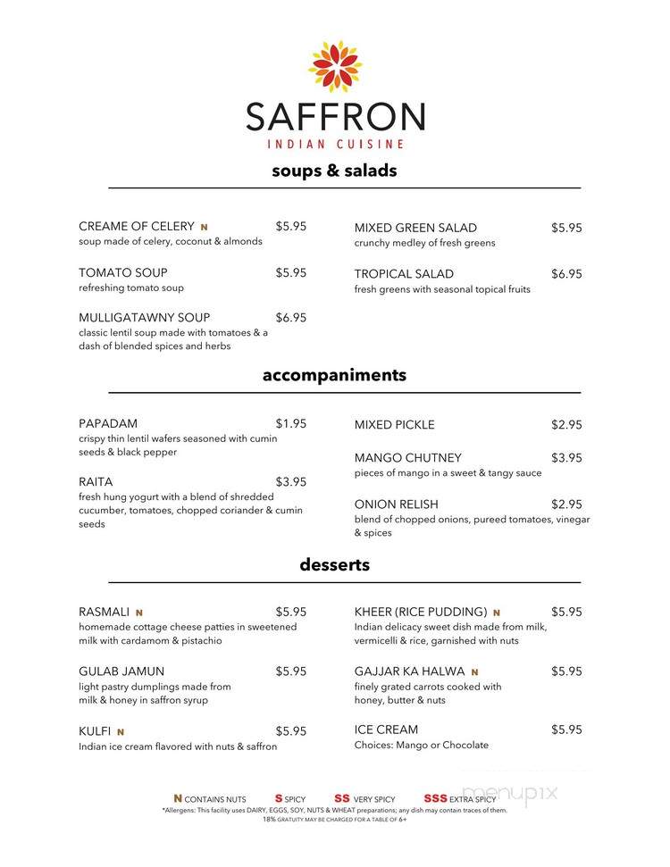 Saffron Indian Cuisine - New York, NY menu_pic