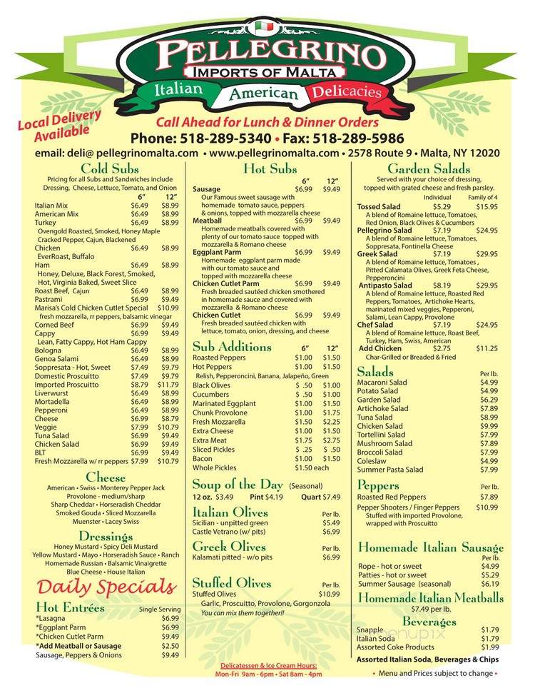 Pellegrino Imports of Malta - Ballston Spa, NY menu_pic