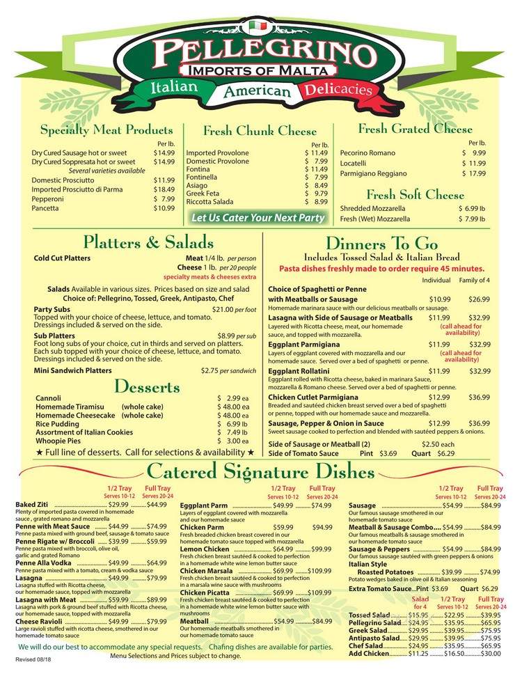Pellegrino Imports of Malta - Ballston Spa, NY menu_pic