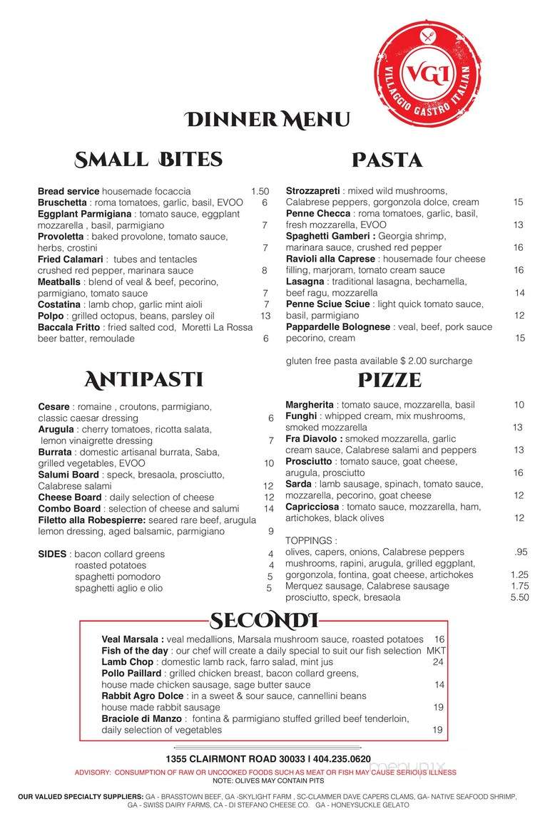 Villaggio Gastro Italian - Decatur, GA menu_pic