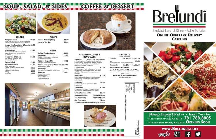 Brelundi's - Waltham, MA menu_pic