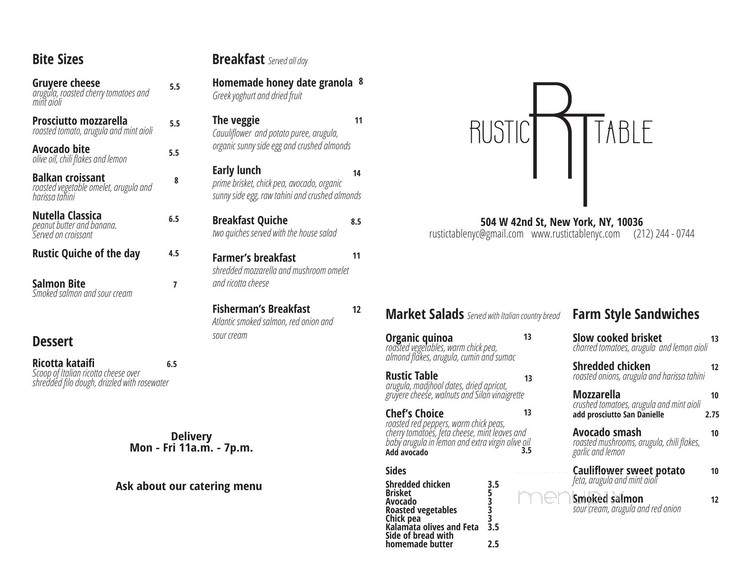 Rustic Table - New York, NY menu_pic