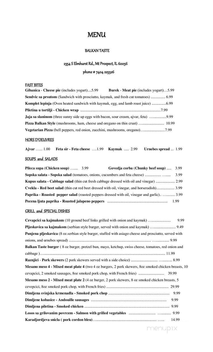 Balkan Taste - Mount Prospect, IL menu_pic