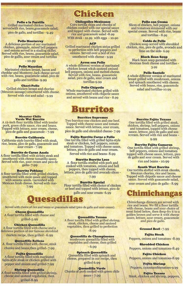 Cabo Grill - Archdale, NC menu_pic