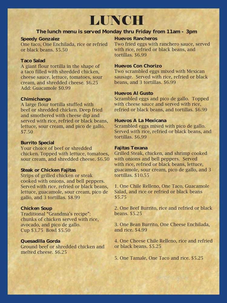 Laguna Mexican Grill - Cumming, GA menu_pic
