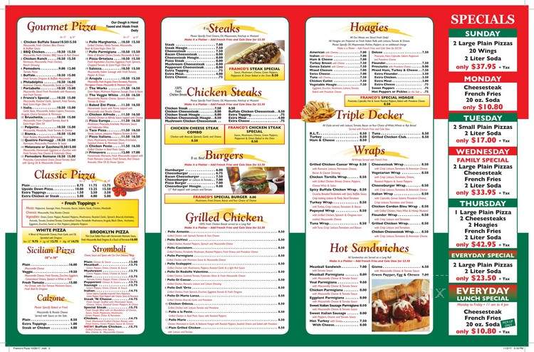 Franco's Pizza - Philadelphia, PA menu_pic