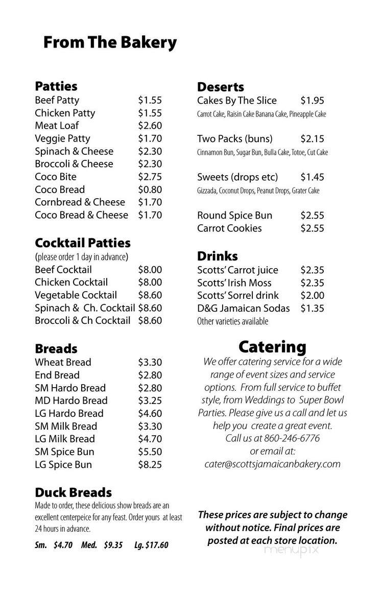 Scotts' Jamaican Bakery - Hartford, CT menu_pic