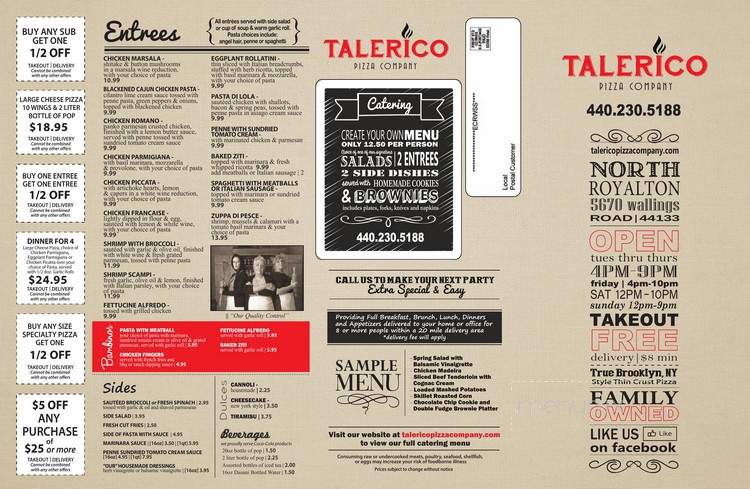 Talerico's Pizza Company - North Royalton, OH menu_pic