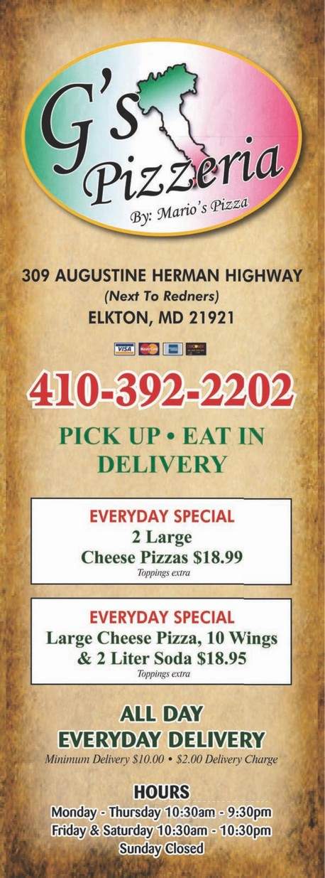 G's Pizzeria - Elkton, MD menu_pic