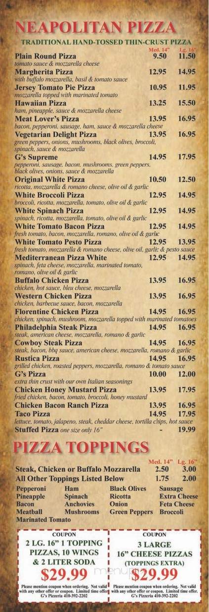 G's Pizzeria - Elkton, MD menu_pic