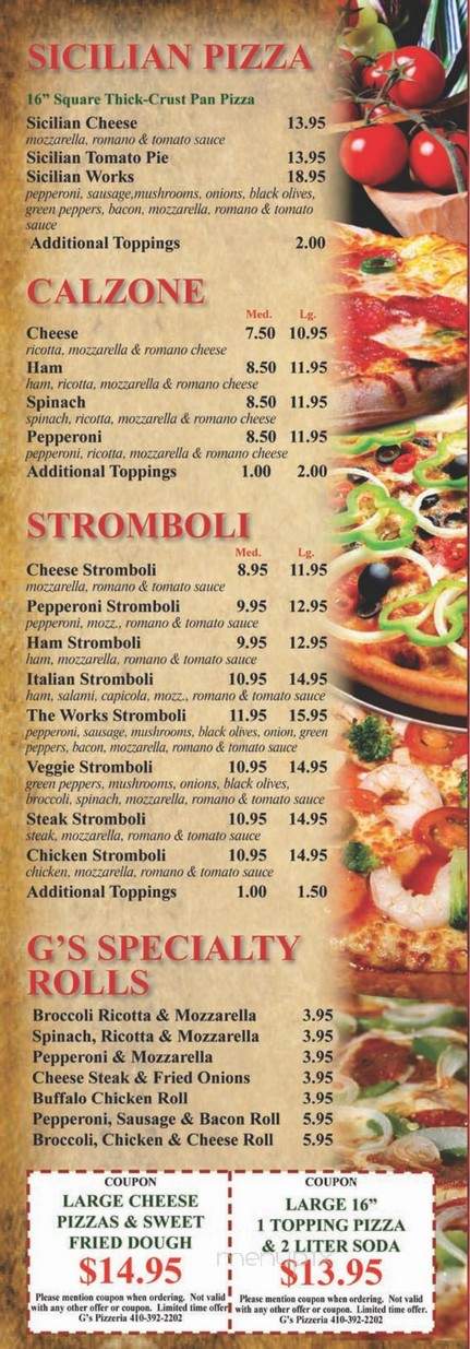 G's Pizzeria - Elkton, MD menu_pic