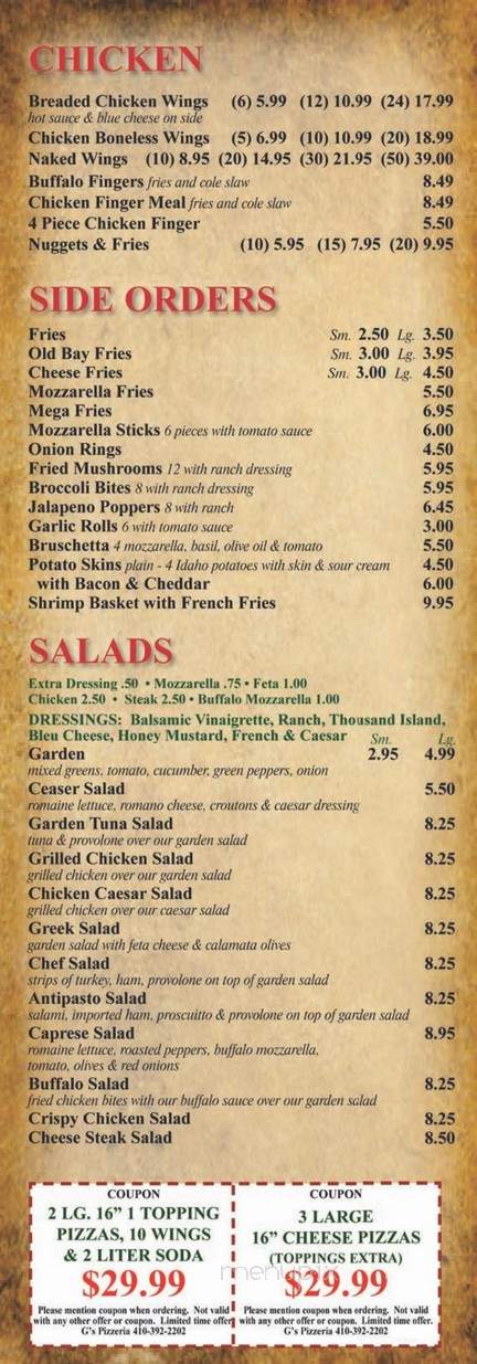 G's Pizzeria - Elkton, MD menu_pic