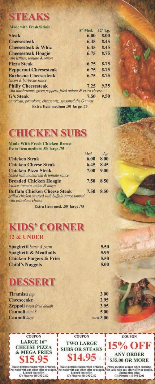G's Pizzeria - Elkton, MD menu_pic