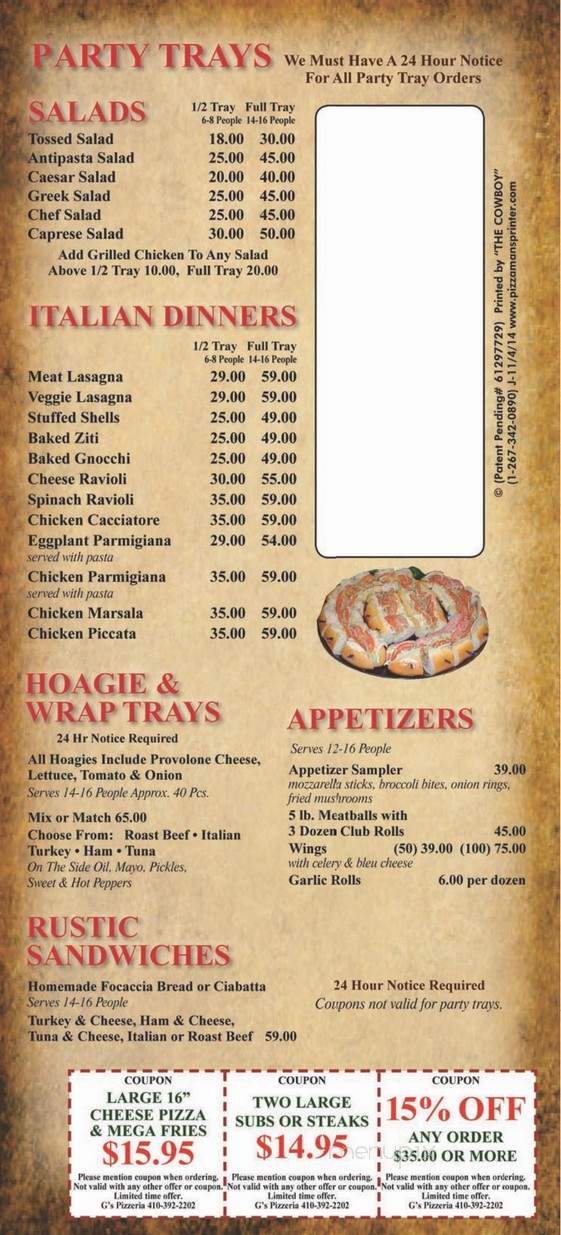 G's Pizzeria - Elkton, MD menu_pic