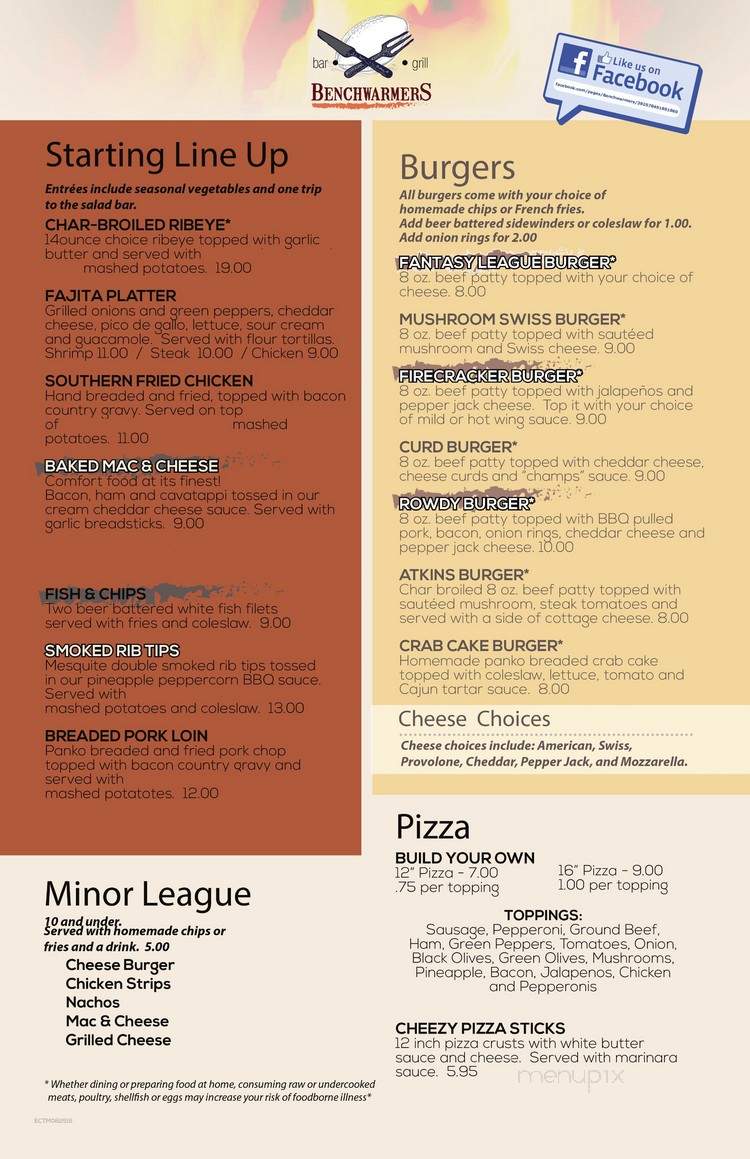 Benchwarmers Grill & Spirits - Freeport, IL menu_pic