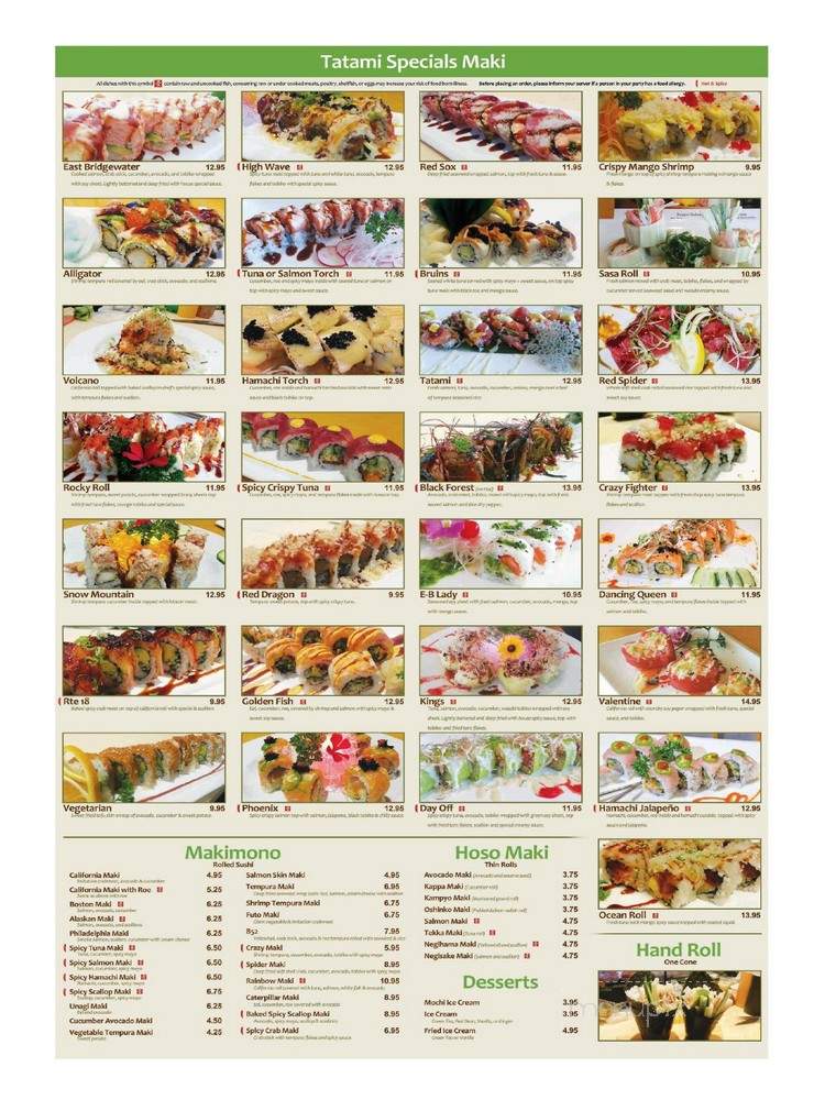 Tatami Sushi Restaurant - East Bridgewater, MA menu_pic
