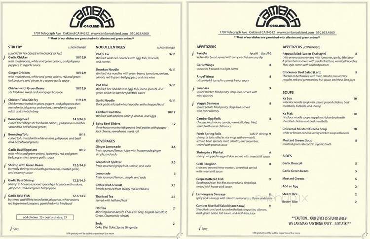 Camber Montclair - Piedmont, CA menu_pic