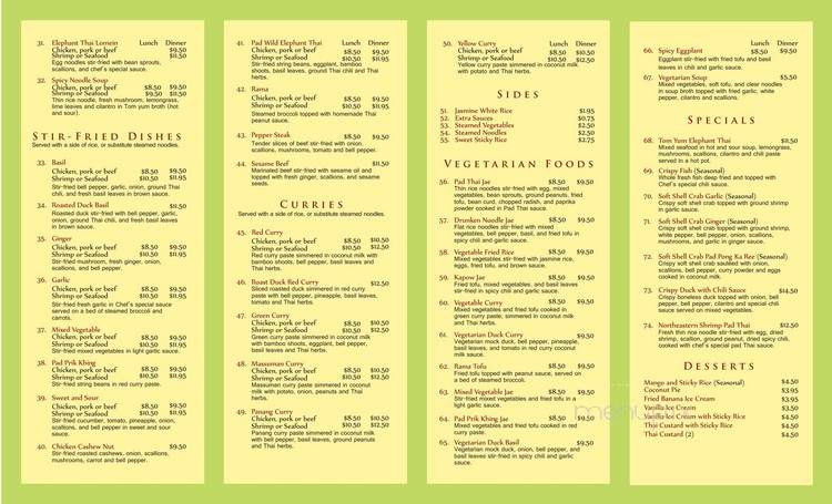 Elephant Thai Restaurant - Henrico, VA menu_pic