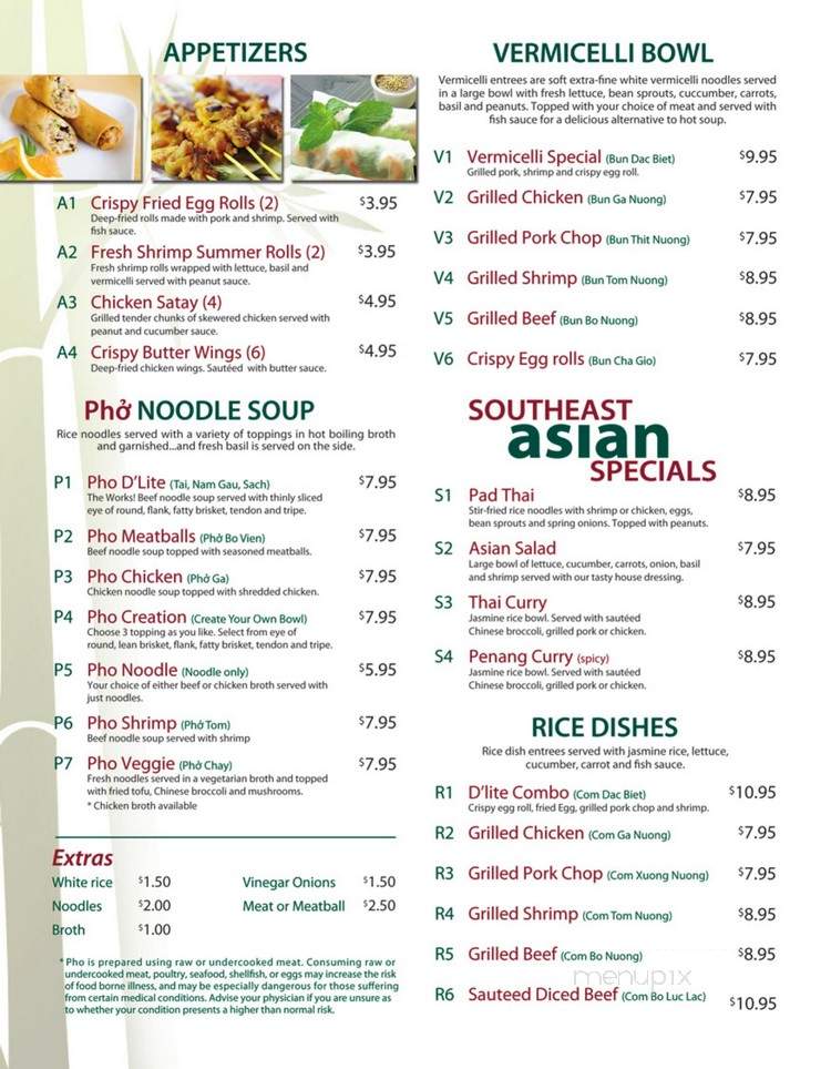 Pho D'Lite - College Park, MD menu_pic