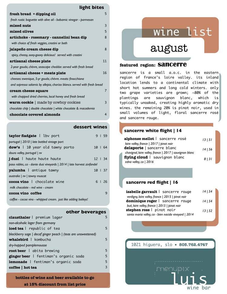 Luis Wine Bar - San Luis Obispo, CA menu_pic
