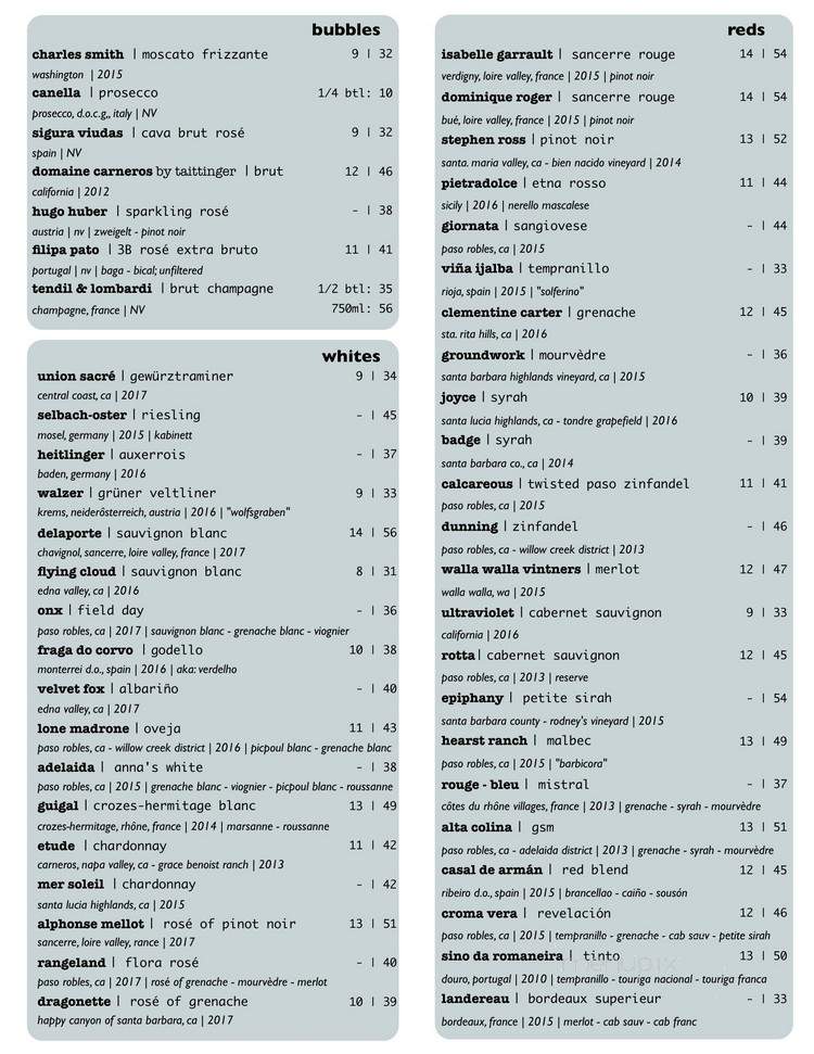 Luis Wine Bar - San Luis Obispo, CA menu_pic