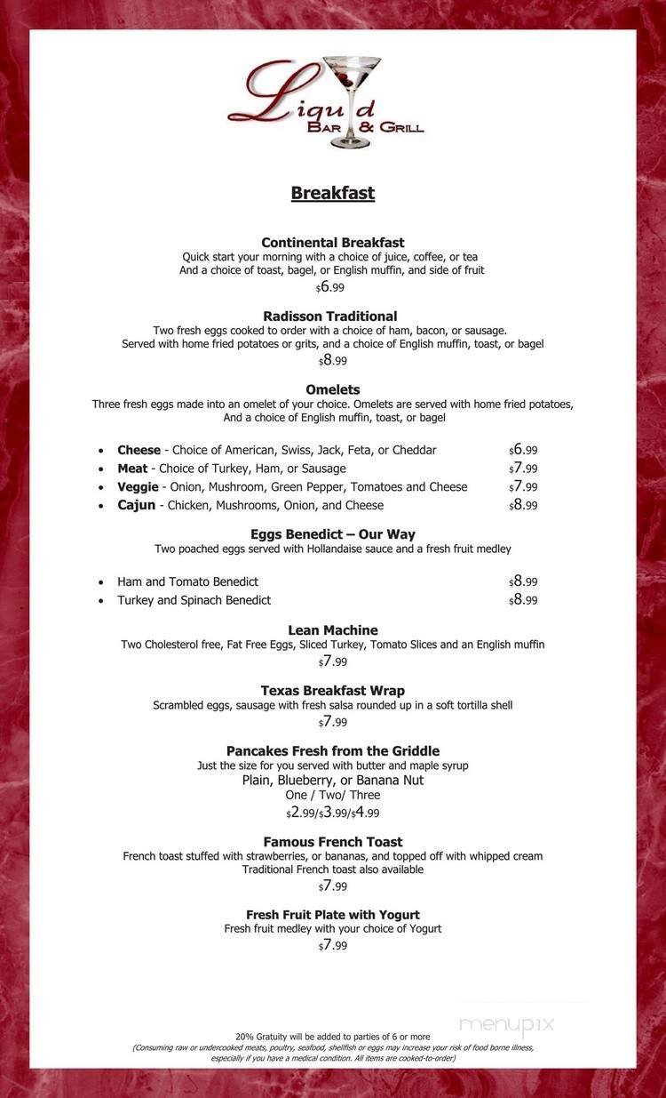 Liquid Bar & Grill - Orlando, FL menu_pic