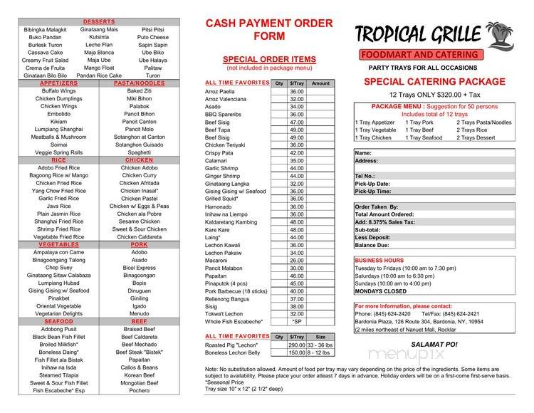 Tropical Grille - Nanuet, NY menu_pic
