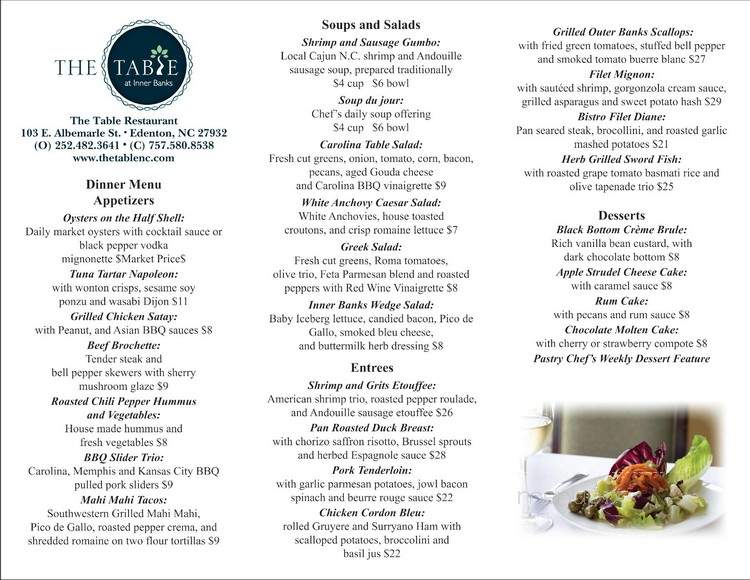 Table at Inner Banks Inn - Edenton, NC menu_pic