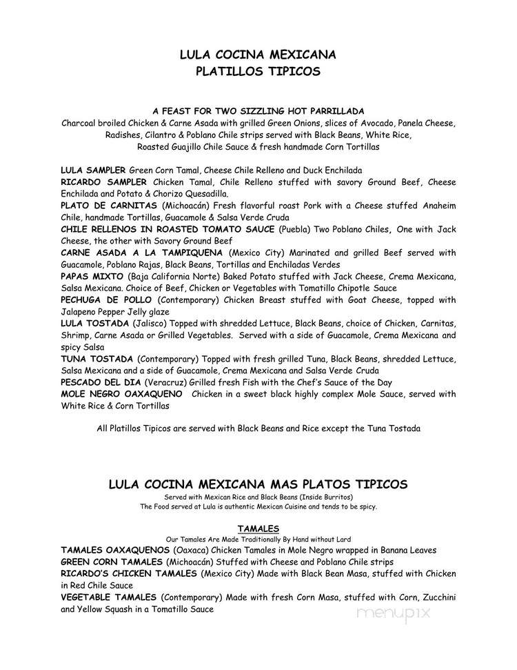Lula Cocina Mexicana - Santa Monica, CA menu_pic
