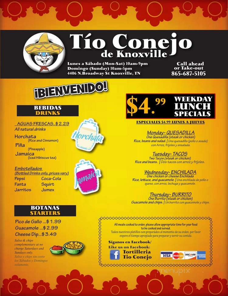 Tio Conejo - Knoxville, TN menu_pic