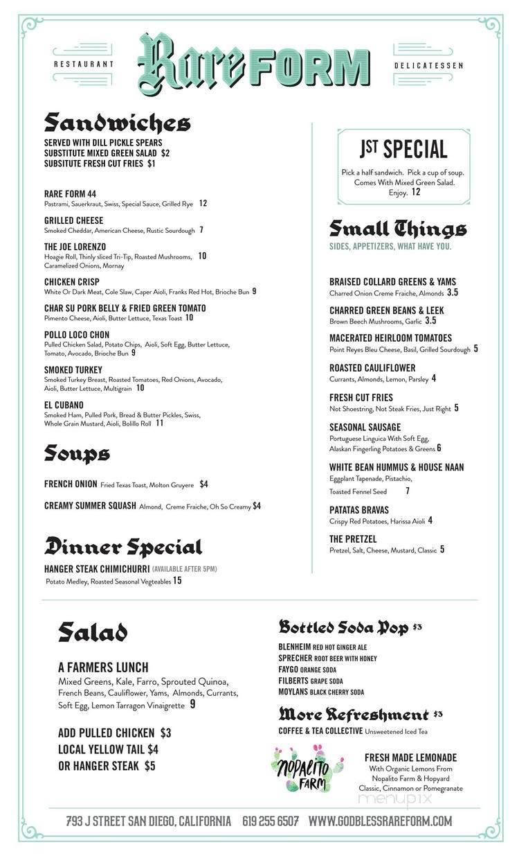 Rare Form - San Diego, CA menu_pic