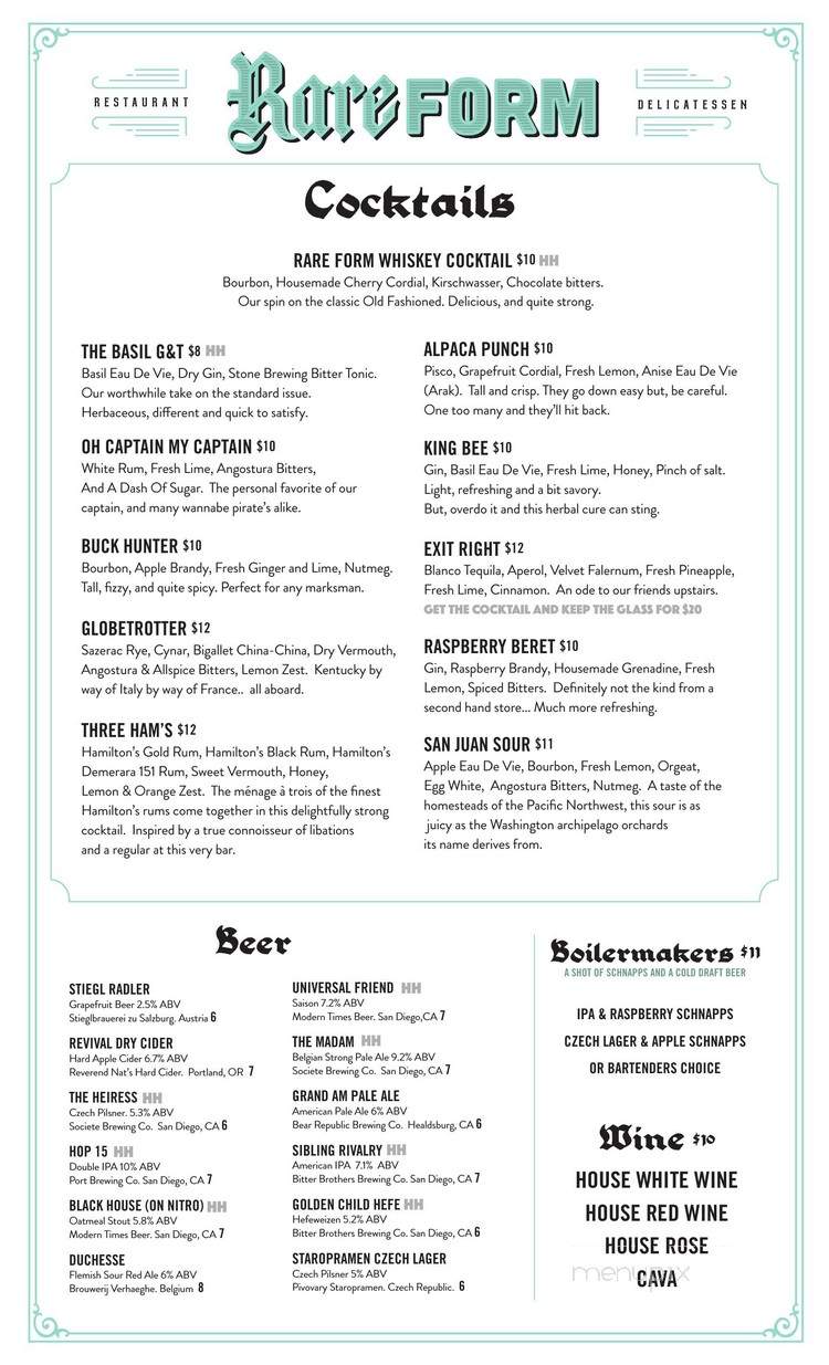 Rare Form - San Diego, CA menu_pic