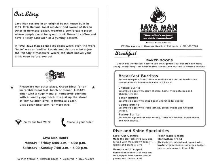 Java Man - Hermosa Beach, CA menu_pic