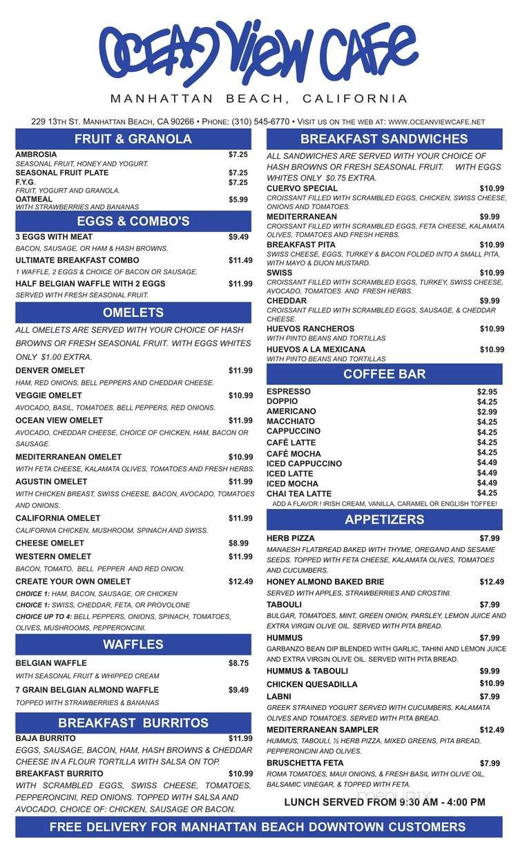 Oceanview Cafe - Manhattan Beach, CA menu_pic