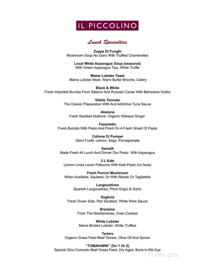 Il Piccolino Trattoria - Los Angeles, CA menu_pic