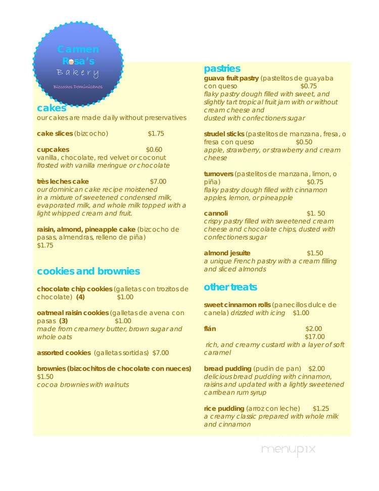 Carmen Rosa's Bakery - Jersey City, NJ menu_pic