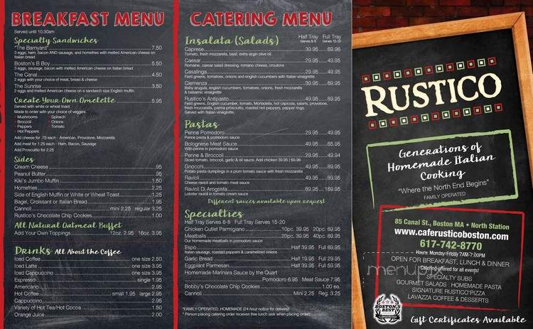 Cafe Rustico - Boston, MA menu_pic