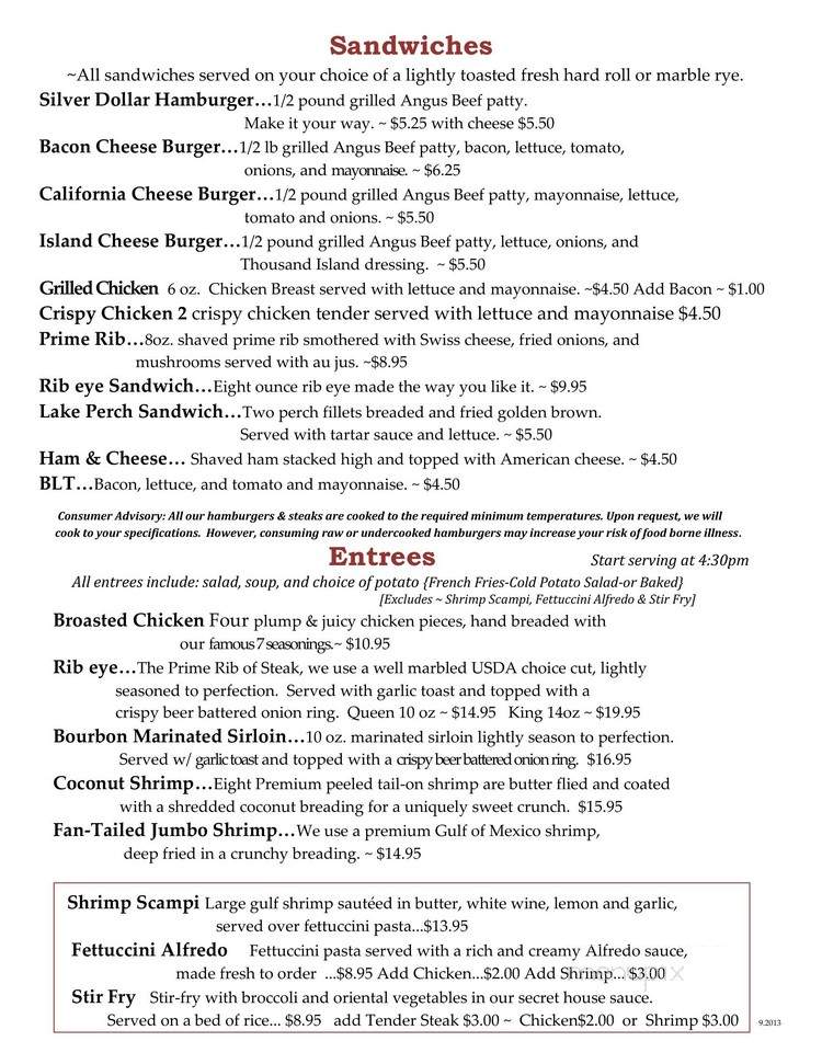 Knox's Silver Valley Banquet Hall - Manitowoc, WI menu_pic