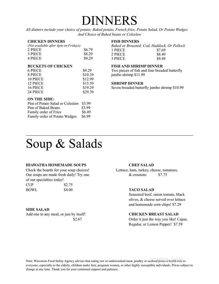 Mike & Betsy's Hiawatha - Junction City, WI menu_pic