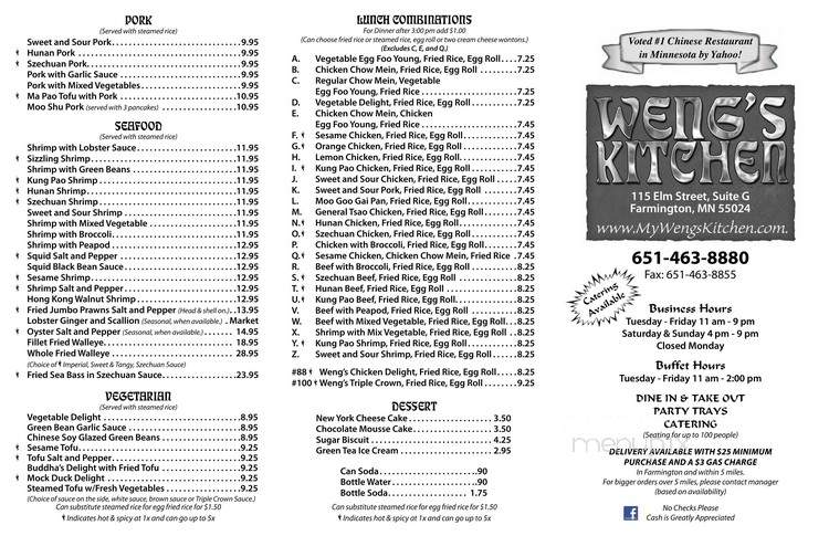 Menu Of Weng S Kitchen In Farmington Mn 55024