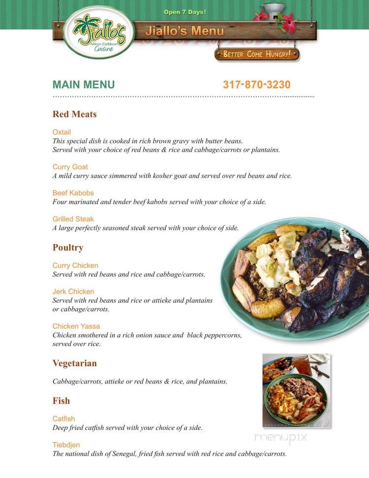 Jiallo's African-Caribbean Cuisine - Indianapolis, IN menu_pic